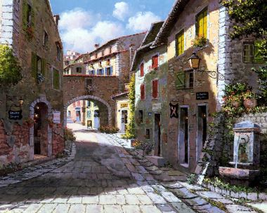 Sung Sam Park Southern Europe Ancient Town Street Oil Painting