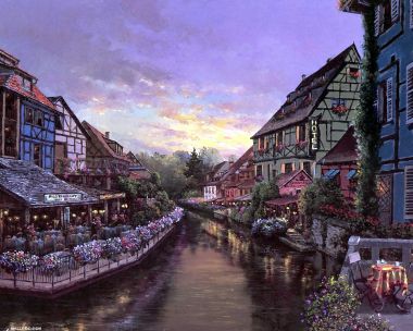 Sung Sam Park France Colmar Canal Dusk Landscape Oil Painting