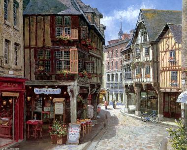 Sung Sam Park French Vintage Town Street Oil Painting