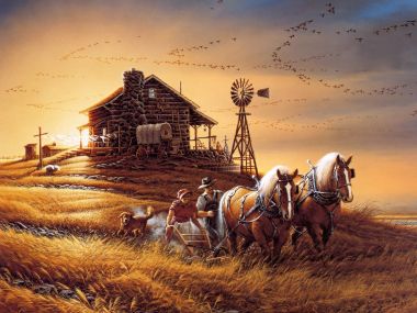Terry Redlin 北美草原拓荒农耕黄昏风景油画