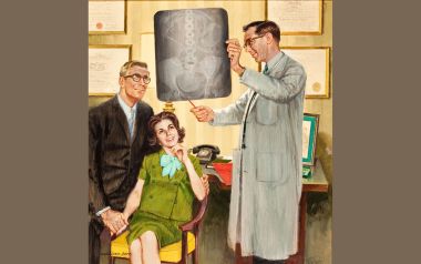 The X Ray Vintage Illustration Doctor Showing Fetus Xray To Expecting Couple