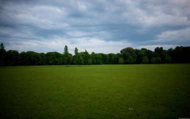 阴天郊野公园开阔草坪自然风景