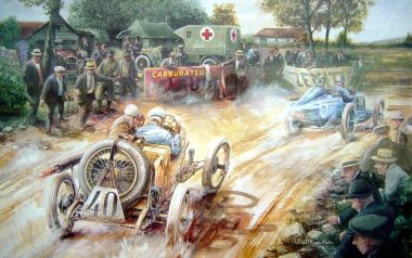 Vaclav Zapadlik 复古油画 20世纪初老式赛车公路竞速场景