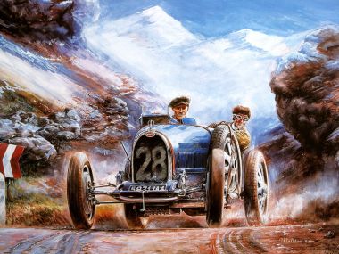 Vaclav Zapadlik 复古油画 布加迪古董赛车山间竞速
