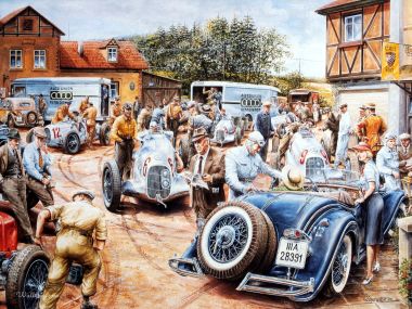 Vaclav Zapadlik 20世纪银箭赛车赛前整备复古油画