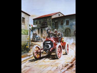 Vaclav Zapadlik 复古油画 意大利小镇早期赛车竞速场景