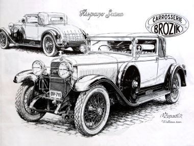 Vaclav Zapadlik 手绘 Hispano Suiza 复古老爷车钢笔画