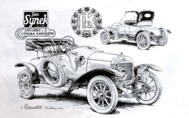 Vaclav Zapadlik Vintage Convertible Car Pen Drawing