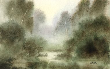 水彩画《静谧之谷》