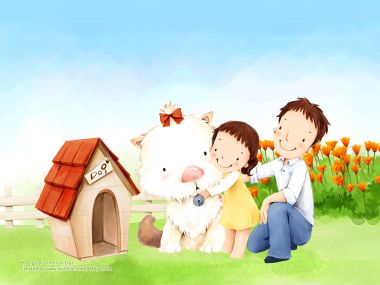 温馨父亲节：父女与宠物狗的快乐时光
