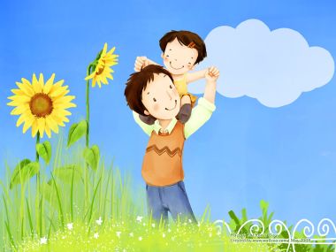 温馨父亲节父子向日葵插画