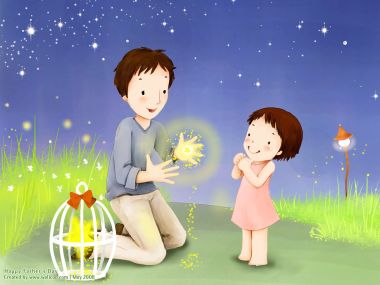 Happy Fathers Day Father And Daughter Catching Fireflies