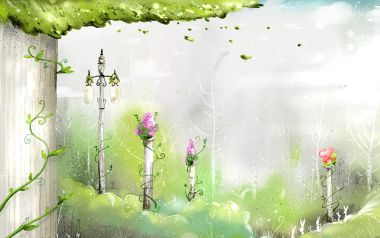 春日森林梦幻花海插画