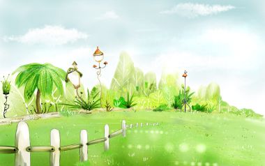 清新春日草地与栅栏插画
