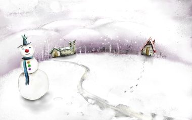 冬日童话雪人与小屋插画