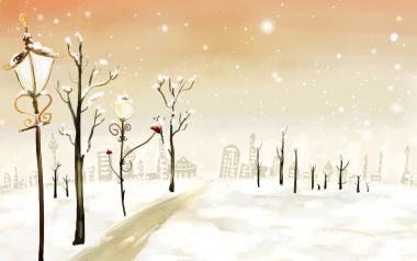 冬季城市雪景矢量插画