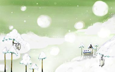清新治愈系冬季雪景矢量插画