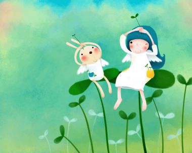 治愈系童话插画：小女孩与兔子天使