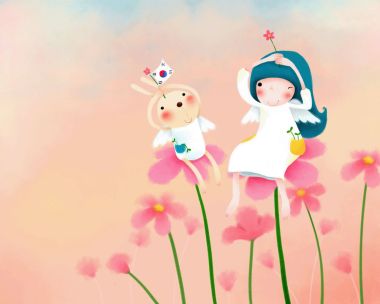 Healing Illustration Girl And Rabbit In Flowers