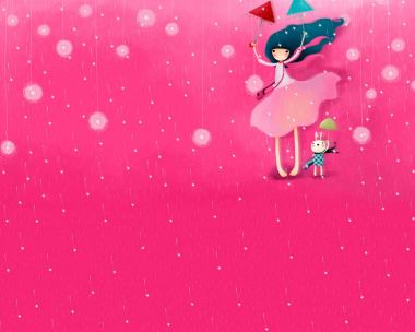 Girl And Rabbit In Pink Star Shower