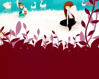 Dreamy Fairy Tale Girl And Swans Illustration