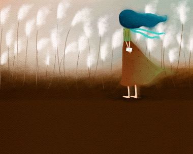 少女与芦苇荡的治愈系插画