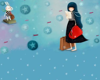 梦幻童话风格：少女与兔子的星空旅行