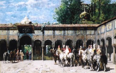 19世纪东方主义油画 等候首领的切尔克斯骑兵