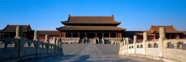 北京故宫紫禁城 晴空下皇家宫殿建筑群全景
