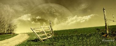 Vintage Surreal Countryside Fantasy Planet Sky Cg Wallpaper