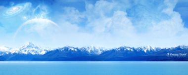 Surreal Blue Fantasy Snow Mountain Lake Star Sky Cg Landscape