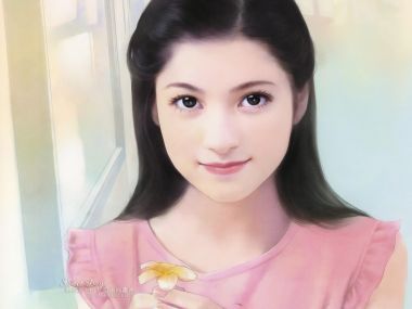 陈淑芬 持花甜系少女唯美插画