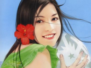 陈淑芬 甜美夏日少女扶桑花肖像插画