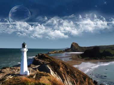 新西兰城堡角灯塔超现实奇幻海岸星空景观