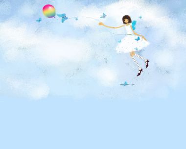 梦幻少女与彩虹气球插画