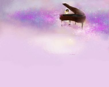 Girl Playing Piano In Dreamy Flower Field By Mizzi