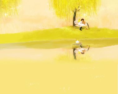 Mizzi 唯美治愈系柳树下少女插画