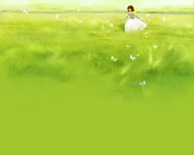 Mizzi 治愈系少女与蝴蝶草地插画