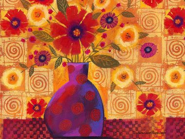 表现主义风格花瓶与花卉装饰画