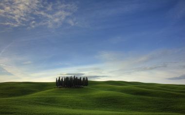 Italy Tuscany Rural Meadow Cypress Trees Landscape
