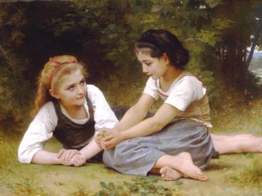 威廉·布格罗 经典名画《榛子》 林间少女休憩古典油画