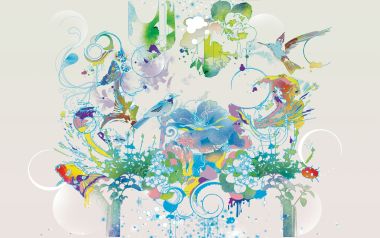 梦幻自然水彩花鸟艺术插画