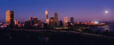 澳大利亚珀斯月夜黄昏城市全景天际线
