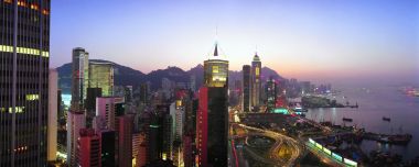 Hong Kong Victoria Harbor Dusk City Skyline Panorama