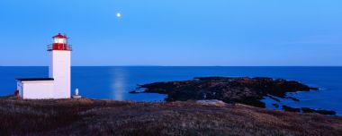 Blue Hour Coastal Lighthouse Full Moon Seascape Panorama