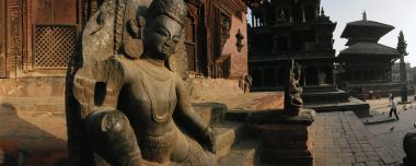 Nepal Kathmandu Durbar Square Ancient Statue Temple Panorama