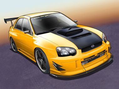 黄色改装版 Subaru WRX 矢量插画
