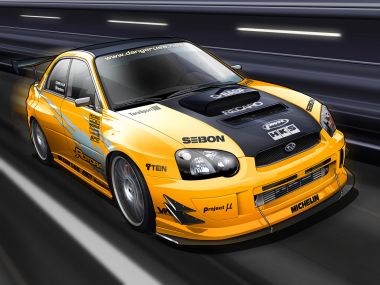 Yellow Modified Subaru WRX Motion Illustration