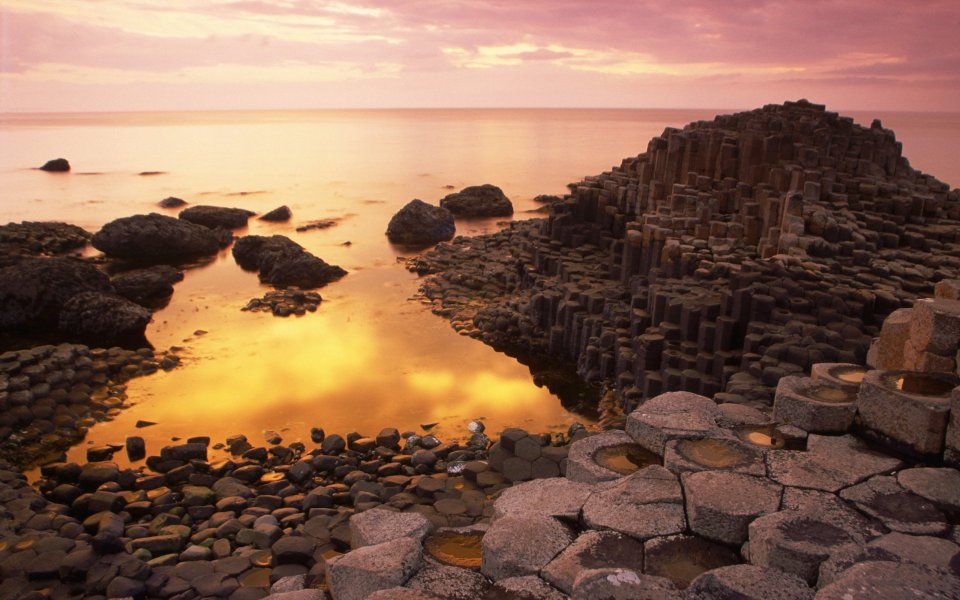 Britain, Basalt Columns of Giant’s Causeway at Sunset, County Antrim, Northern Ireland