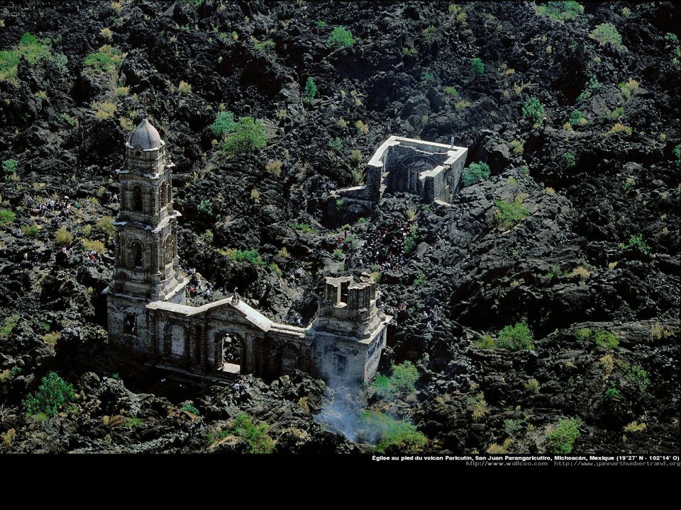 Church at the foot of the Paricutin volcano, San Juan Parangaricutiro, Michoacan, Mexico